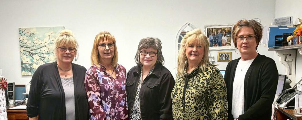 BUSINESS OF THE MONTH Staffers of CMMS Floydada recently honored by the Floydada Chamber, from left, are Carlen Beedy, Renee Scott, CPA, Darla Chappell, CPA, Gayla Griffin and Lori Higginbotham. | HESPERIAN-BEACON