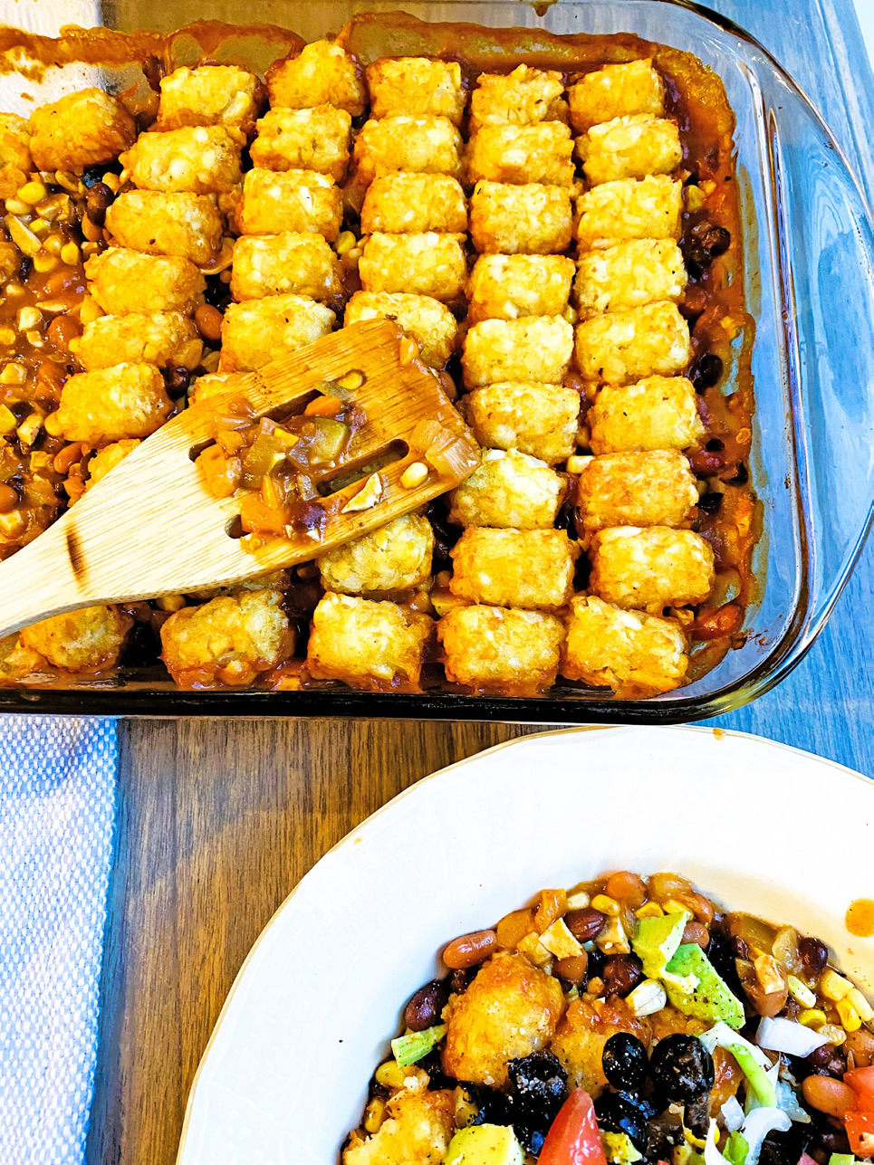 TIPS FOR TOTS Bake these premade, frozen shredded-potato favorites into a meaty, mouth-watering one-dish meal. ANGELINA LaRUE PHOTO