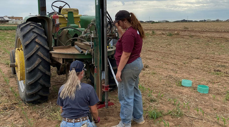 LOWERING COSTS Texas A&amp;M AgriLife Extension Service agronomy team members take deep soil samples in stubble before starting the new planting season. AgriLife Extension researchers recently published a study suggesting that deep soil testing may be able to help farmers reduce fertilizer costs. | JOURDAN BELL/TEXAS A&amp;M AGRILIFE