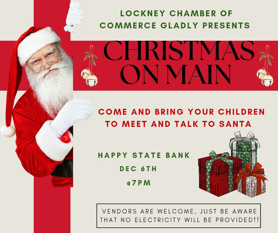 SANTA ON MAIN STREET It’ll soon be time for the return of Santa Claus to downtown Lockney, on Saturday, Dec. 6. | COURTESY ART