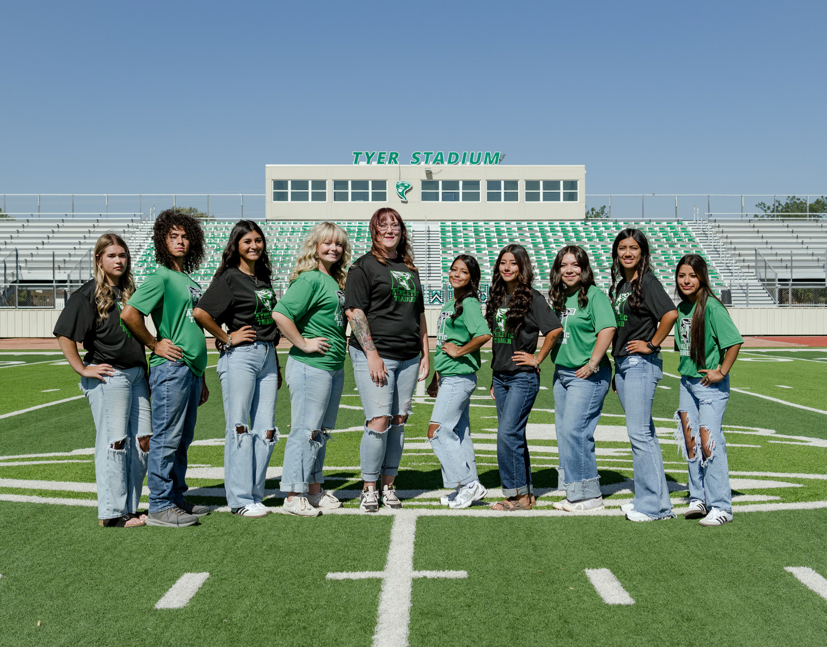 2026-27 FLOYDADA HIGH SCHOOL SPORTS TRAINERS (From left) Ella Hightower, Christopher Williams, Yadirah Briones, Sidny Hardcastle, Head Athletic Trainer Emily Martin, Marisol De La Fuente, Itzel Baltazar, Zaybree Back, Emily Martinez and Jocelynn Baltazar. | ROBIN’S NEST PHOTOGRAPHY|