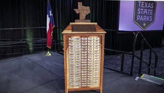 100 YEARS OF PARKS HISTORY The Centennial Time Capsule, crafted from pecan trees at Mother Neff State Park, weighs more than 300 pounds and is now on its way to the Palo Duro Canyon State Park. The capsule holds more than 100 objects, each representing a park or program within the state park system. | COURTESY PHOTO