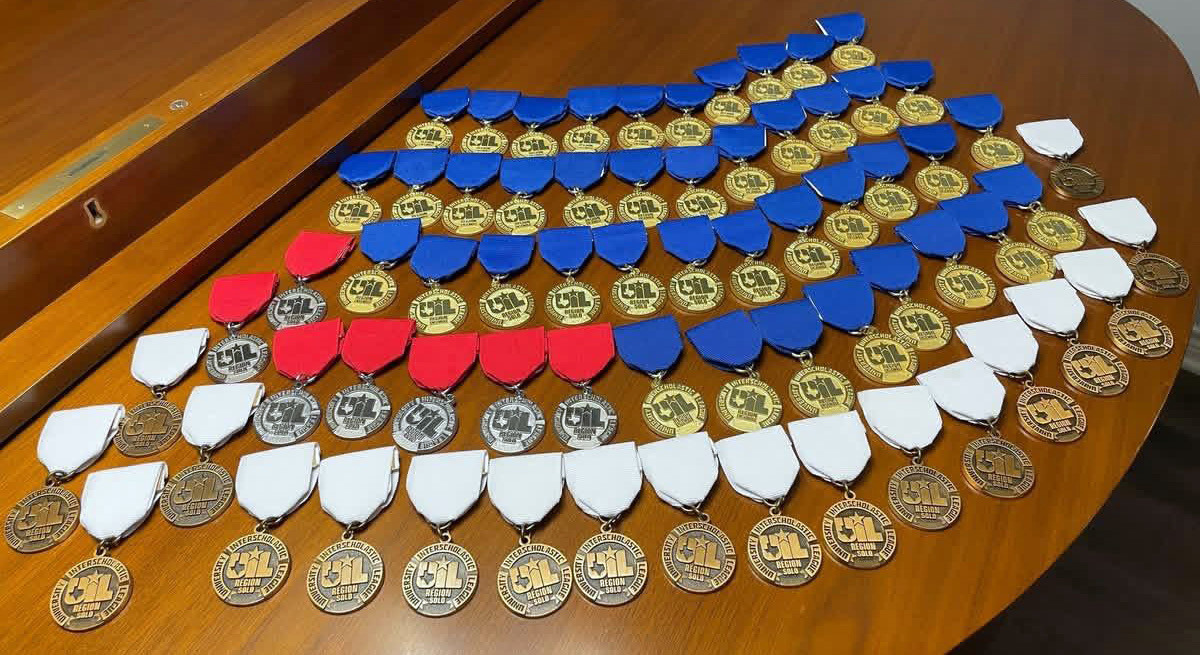 CLASS 1 HONORS The impressive number of blue (Class 1) band medals is indicative of high honors for Lockney’s band program, according to program director Dr. Robert Rumbelow.