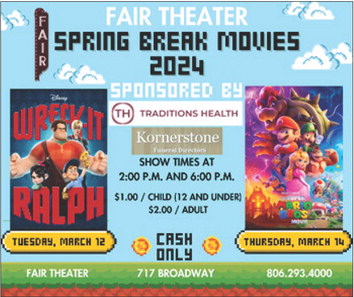 Fair Theater spring break movies slated for March 12 and March 14 in Plainview