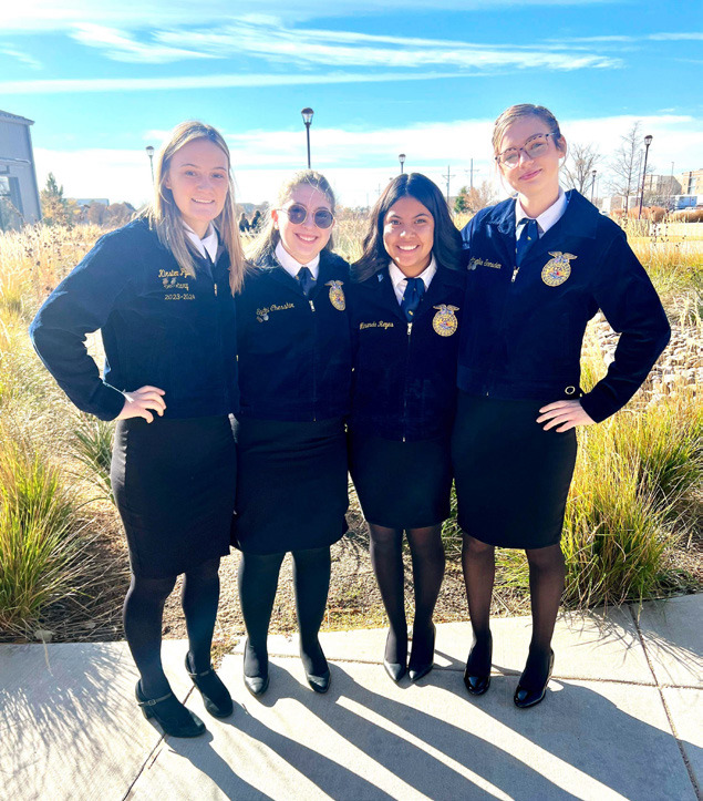 The Floydada FFA AG Advocacy team moves on to state competition. Members are, from left, Kirsten Pyle, Sydni Chesshir, Miranda Reyes and Mia Snowden. | FCISD PHOTO