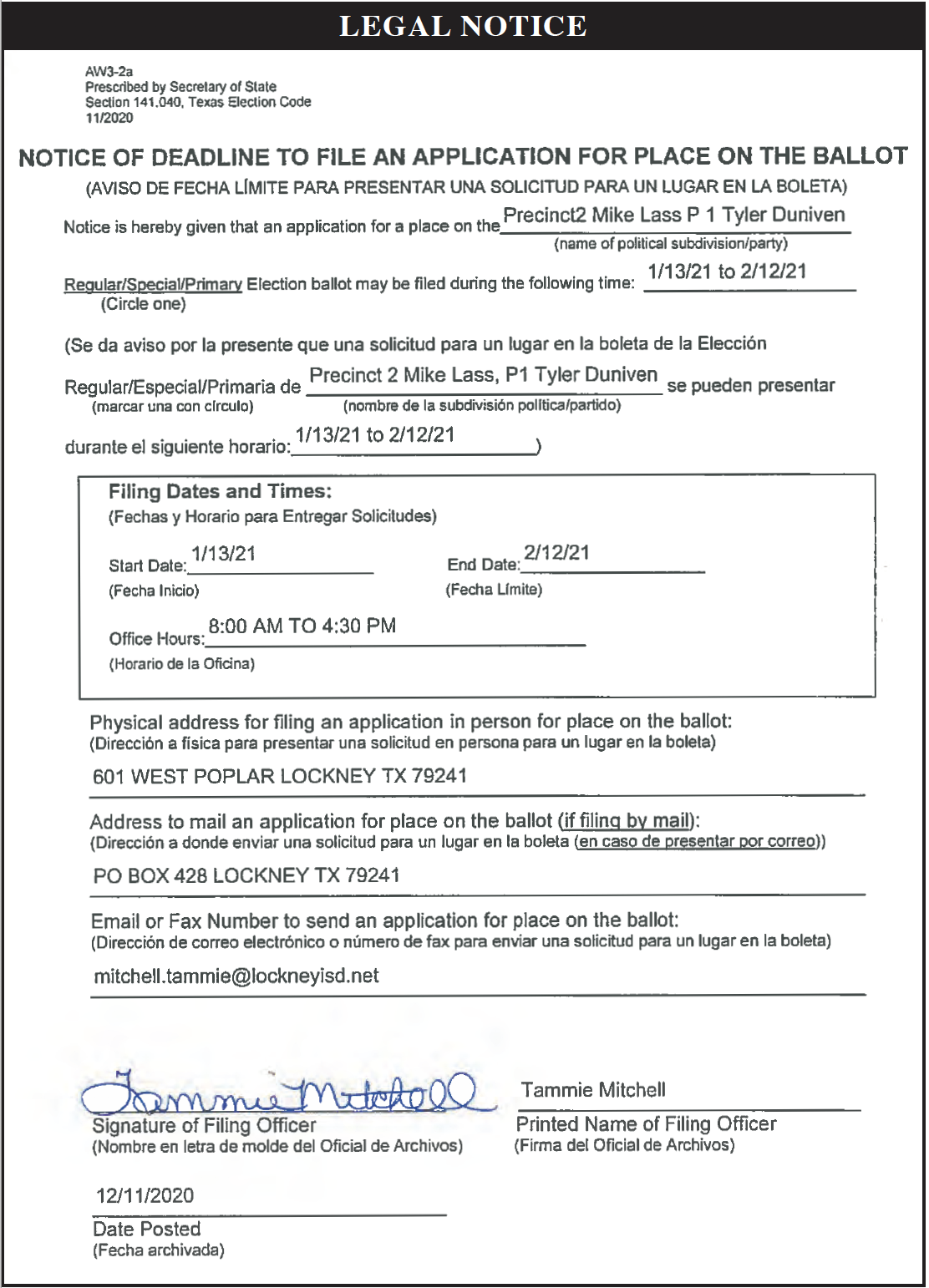 Legal Notices 1/20/21
