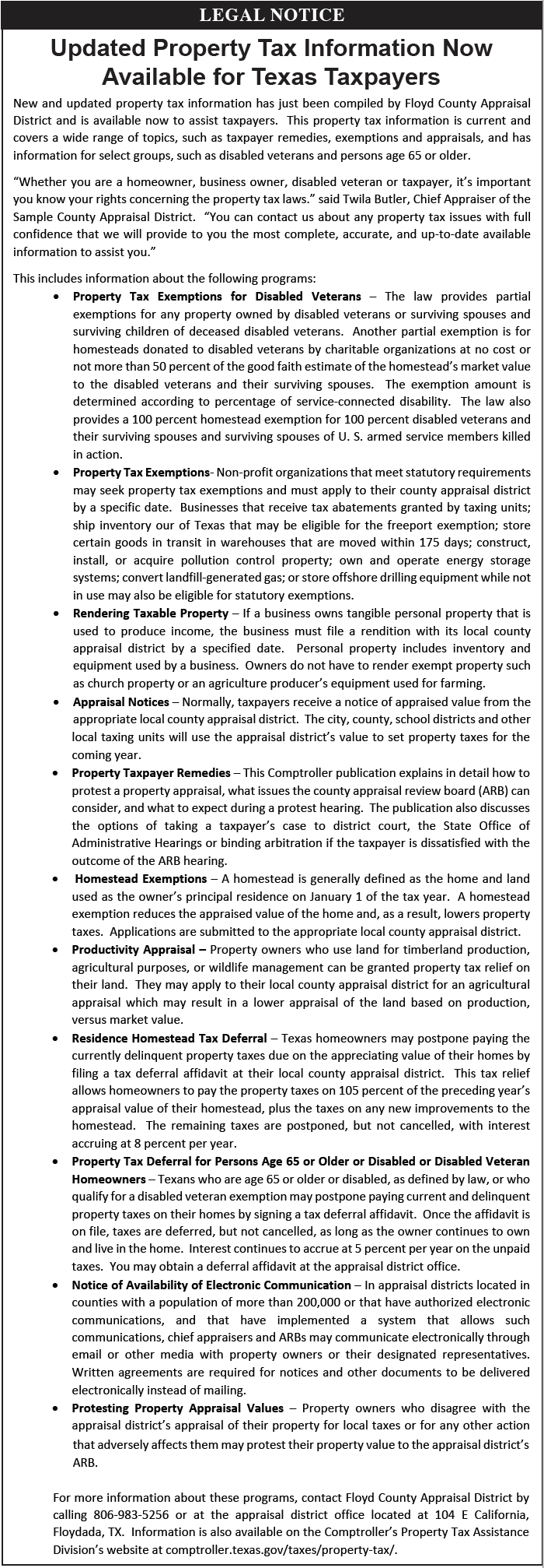 Updated Property Tax Information