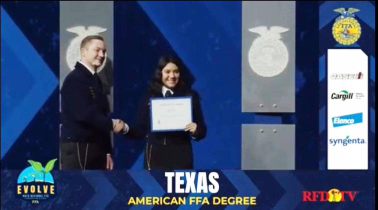 FFA HONOR Kaitlyn Vega, a member of the Floydada FFA chapter was awarded the American FFA Degree at the 96th Annual FFA Convention in Indianapolis. | NIKKI SMITH PHOTO