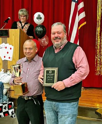 CITIZEN OF THE YEAR Chad Cook was honored as Lockney Chamber’s Citizen of the year 2022. The trophy was presented by 2021 Citizen of the Year Sammy Silva. | COURTESY PHOTO