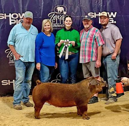LOCKNEY DUROC Congratulations go to Kaileigh Cook for her impressive 3rd-place finish with her light weight Duroc gilt at the Texas Elite Showcase. | COURTESY PHOTO