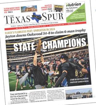 FRENSHIP HIGH SCHOOLER Camden Reesegothisshotatcovering theUIL StateFootball Chamionship inDecember 2024thankstoaTexasSpurconnection— andcameawaywithanaward winning page-onephotograph.