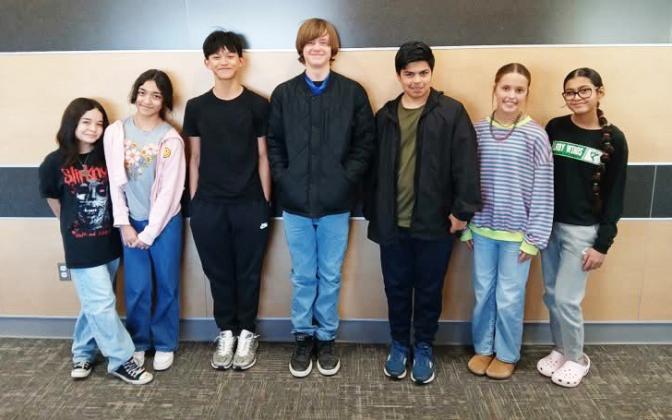 BAND HONORS These Floydada Collegiate Junior High students have put in the extra work and excelled in band this year. Congratulations go to Vincent Cooper, TMEA Junior High Honor Band; Leehenry Mao, ATSSB Symphonic Band; Jaxon Foster, ATSSB Symphonic Band; Paulina Ramirez, ATSSB Concert Band; Amanda Suarez, ATSSB Concert Band; Parker Kellison, ATSSB Concert Band; and Aaliyah Bautista, ATSSB Concert Band. | FLOYDADA CISD PHOTO