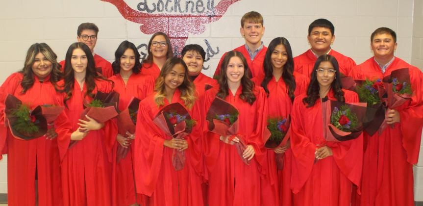 NHS WELCOME Lockney High School recently inducted 13 new students into its chapter. From left: Miannette Rubio, Kilah Pedroza, Bryson Klein, Sophie Gutierrez, Brinley Lefevre, Bryanna Acedillo, Emily Gonzalez, Krista Azua, Tucker Southard, Victoria Salazar, Rudy Jimenez, Yareli Naranjo, Haygen Lefevre. | CERVANTES PHOTOGRAPHY