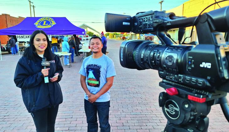 LIGHTS, CAMERA, ACTION Floydada Chamber of Commerce manager Isaac Martinez (center) helped kick off Punkin’ Days Saturday 2023 with a preview on Lubbock’s KCBD-TV. | RYAN CROWE, FLOYDADA EDC