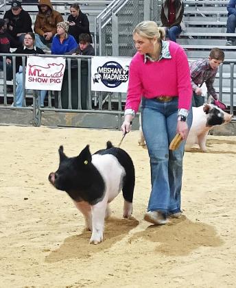 JACKPOT Congratulations go to Payten Shuping on competing at the“The Show”jackpot in San Angelo last weekend. She placed first with her spot barrow twice and had multiple other placings with her show pigs. | FLOYDADA CISD PHOTOS