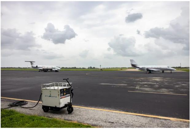 Planes stationed at Austin-Bergstrom International Airport on July 12, 2021. Credit: Jordan Vonderhaar for The Texas Tribune