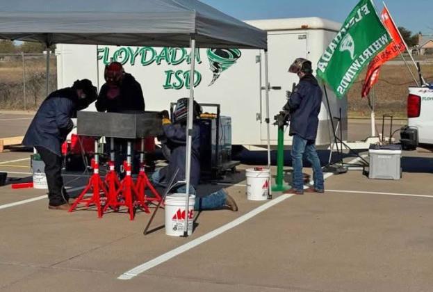 BRINGS HOME TROPHY The Floydada Collegiate High School Ag Welding Team traveled to Springtown, Texas, last week to compete in the Springtown Build-Off. They secured fourth place out of fifteen teams, bringing home another trophy to add to the school’s collection. Members of the welding team are Diego Martinez, Robert Luna, Jr., Dustin Zavala and Josemaria (Chema) Lara. FFA Advisor/Welding Instructor Cory Davis said, “We are incredibly proud of these young welders for their hard work and their ability to lea