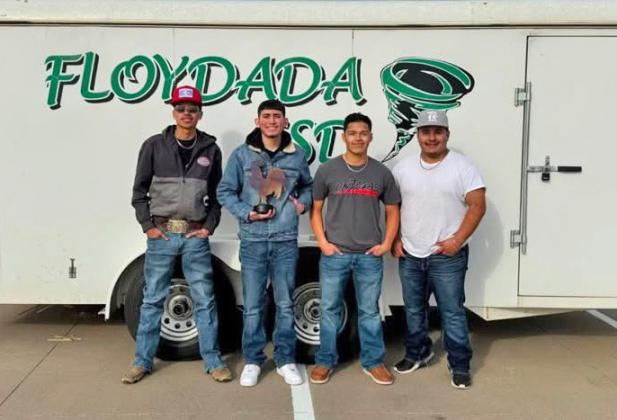 BRINGS HOME TROPHY The Floydada Collegiate High School Ag Welding Team traveled to Springtown, Texas, last week to compete in the Springtown Build-Off. They secured fourth place out of fifteen teams, bringing home another trophy to add to the school’s collection. Members of the welding team are Diego Martinez, Robert Luna, Jr., Dustin Zavala and Josemaria (Chema) Lara. FFA Advisor/Welding Instructor Cory Davis said, “We are incredibly proud of these young welders for their hard work and their ability to lea