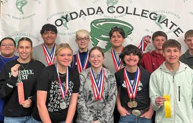 FLOYDADA CHS INDIVIDUAL UIL District winners were Noah Fierros, Angel Garza, Wesley Crowe, James Zepeda, Callie Brittain, Syndi Chesshir, Peyton Shuping, Kanon Rainwater, Brittany Machado, Martiin Ramirez, Joshua Stewart and Ava Gonzales. Not pictured are Alexis Brown and Marty Riojas. | FLOYDADA