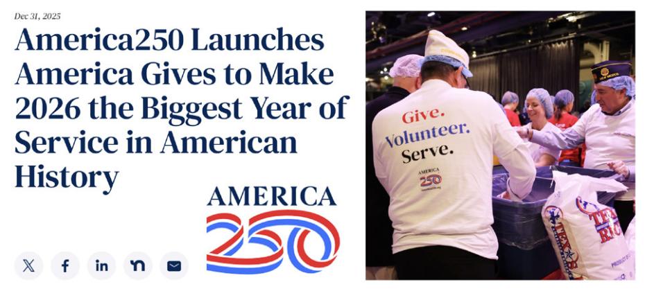 STARTING JAN. 1, AMERICA GIVES challenges businesses, nonprofits, schools, youth groups, faith-based networks, and organizations of all kinds to commit to increasing their volunteer efforts and measurable impact starting today.