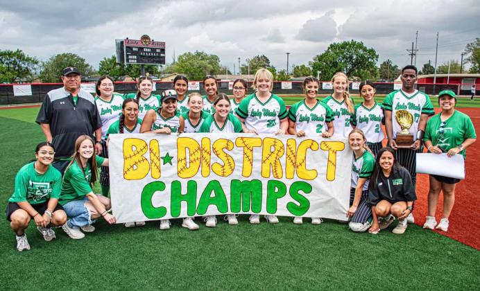 BI-DISTRICT CHAMPS Sophomore Madison Pyle broke the school’s single-season strikeout record (247) , earning her 258th strikeout of the season. As a sophomore she has a total of 446 strikeouts. Last week, the Lady Winds advanced in the playoffs in 2-0 sweep of Sunray. | NOAH FIERROS PHOTOS
