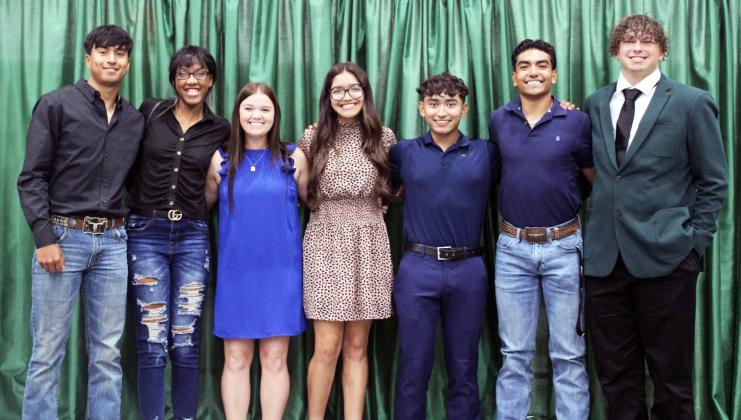 2023 FCHS WHO’S WHO From left, are Andres Mendoza, Lailah Burks, Tatum Glasscock, Kaley Garza, Devin Reyes, Izaih Alvarado and Brett Brittain. (Not pictured is Saul Reyes.) | FLOYDADA YEARBOOK BY KALISSIA HINSON
