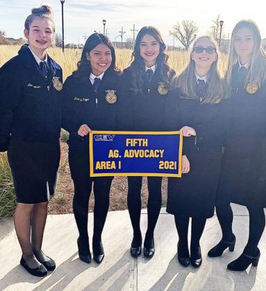 FLOYDADA FFA AG ADVOCACY TEAM took part in the area competition on Saturday, Nov. 20. Members (from left) are Kirsten Pyle, Allyson Romero, Miranda Reyes, Mia Snowden and Sydni Chesshir.