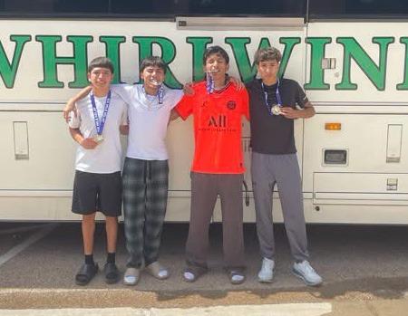 OUTSTANDING PERFORMANCE The Floydada boys cross country team consisting of Santiago Miranda, Ixan Pesina, Dalyn Lucio and Jeremiah Saenz, competed in the Canyon Eagle 4-Person 6-mile relay held Saturday, Aug. 22, 2026, at Canyon High School. They won first place in the 1A-3A Division, making for a great start to the season. | FLOYDADA CISD PHOTO