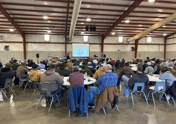 CAPROCK CROP CONFERENCE More than 200 attended the 2023 Caprock Crop Production Conference at the Floyd County Friends Unity Center last Wednesday. The 24th annual event, sponsored by the Floyd and Crosby County AgriLife Extension offices, gave farmers training on cover crops, auxin application, in-season pest control, drift minimization, and an assessment of the farm bill. | AGRILIFE PHOTOS