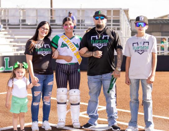 The Floydada LadyWinds softball team recognized seniors Alli Hernandez (21) and Madilyne Garcia (23) last week as the team made its way to a record seventh district championship and on to the playoffs. | CERVANTES PHOTOGRAPHY