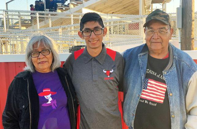 ARMYVETERAN Joe Castro (right), who will be departing Lubbock on Saturday with the South Plains Honor Flight, is pictured with his wife, Stella (left) and grandson Julius Guerrero (middle). | COURTESY PHOTO