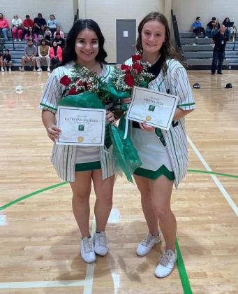 FOOTBALL SWEETHEART The 2024 Floydada Whirlwind football sweetheart, announced during last Friday’s pep rally, was Kirsten Pyle (right); and First Runner-up was Katelynn Ramirez (left). | FLOYDADA CISD PHOTO
