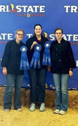 The Floyd County 4-H senior Food Challenge team received third place in their category at the Tri State Fair in Amarillo on Monday, Sept. 16. Team members, from left, were Kirsten Pyle, Kaileigh and Mia Snowden. | FLOYD COUNTY AGRILIFE EXTENSION SERVICE PHOTOS