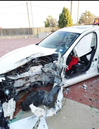 SUNDAY CRASH Early Sunday morning a pickup collided with a car at the “Y” in Floydada. The pickup, shown in these Facebook photos, carries the logo of Floydada-based Agriculture Precision Systems. | COURTESY PHOTOS