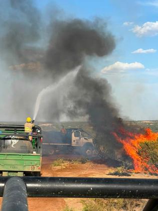 FLOYDADA FIREFIGHTING The Floydada Volunteer Fire Department fought multiple fires in Floyd County during the evening storms earlier this week an over the weekend, assisting Dickens County on a wildland fire. | COURTESY PHOTO