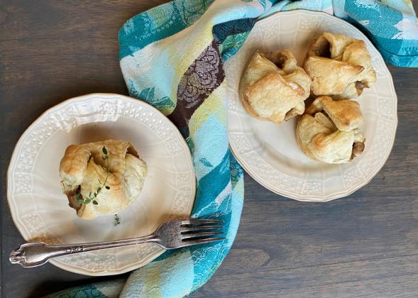 PETITE POT PIES are filled with mushrooms, shallots, bell pepper, peas, and carrots, so they are hearty enough for a nice meal, when served with a side dish and a salad. | ANGELINA LaRUE PHOTO