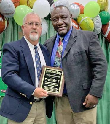 J. R. COMPTON, shown here with Todd Bandy, the previous athletic director retired at the end of 2023, who will begin his third season at the helm of the Whirlwind football program, brings a wealth of experience to the position of FCISD athletic director. COURTESY PHOTO