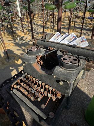 BOTTLED UP In Oro Grande, California, Elmer’s Bottle Tree Ranch invites curiosity-seekers to wander its two acres of glass and metal whimsies at will. Our favorite: an array of rusting typewriters, inviting creativity by camera.