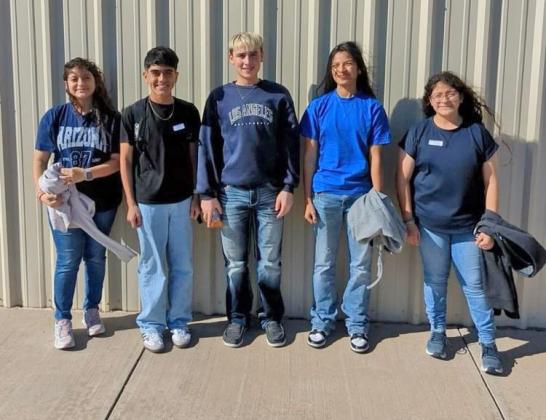 Congratulations go to Floydada Collegiate Junior High Honor Band students who competed in Hale Center last week. Enzo Coursey, alto sax, placed 35th; Sergio Martinez, alto sax, placed 29th; Isabella Rodriguez, flute, placed 28th; Daniella Rodriguez, euphonium, placed 23rd; and Jada Ascencio, trombone, placed 43rd. | FCISD PHOTO