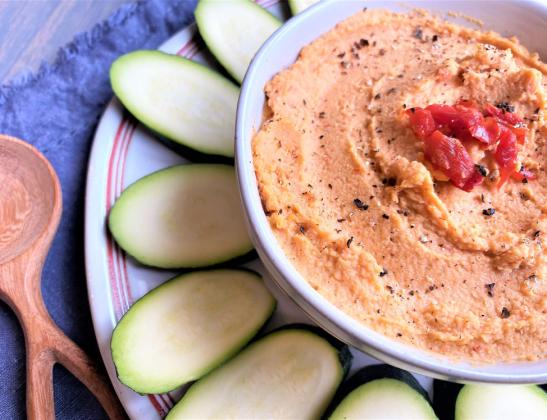 Roasted red pepper hummus brightens a spring meal