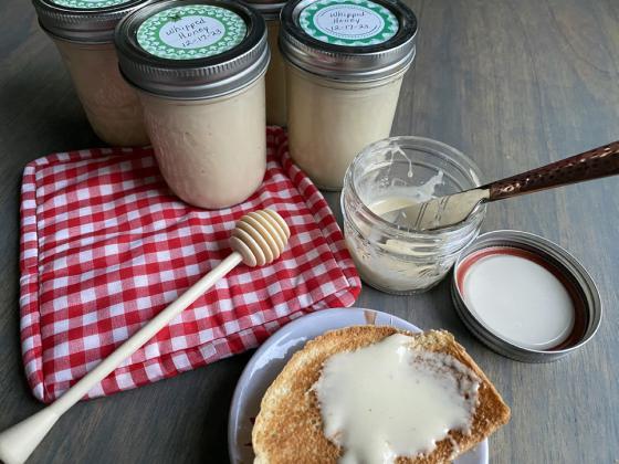 FOR A HEALTHFUL GIFT present whipped honey in half-pint jars with stick-on holiday labels. | ANGELINA LaRUE PHOTO