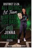 JENNA MARTINEZ 1st Team Infield, 1st Base Academic All District