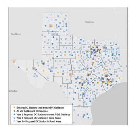 THE TEXAS DEPARTMENT OF TRANSPORTATION is proposing the addition of hundreds of electric vehicle charging stations throughout the state. | SCREENSHOT VIA TEXAS DEPARTMENT OF TRANSPORTATION