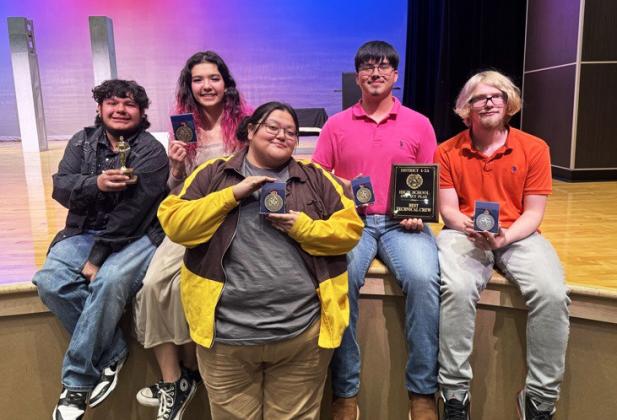 FLOYDADA OAP Floydada Collegiate High School students competed in the district UIL One Act Play meet in Post March 7 with Kent Altman’s original comedy, “The Untold Story of the Sword and the Stone,” directed by Eason Campbell. Cast and crew were recognized with honors from the judges. | COURTESY PHOTOS