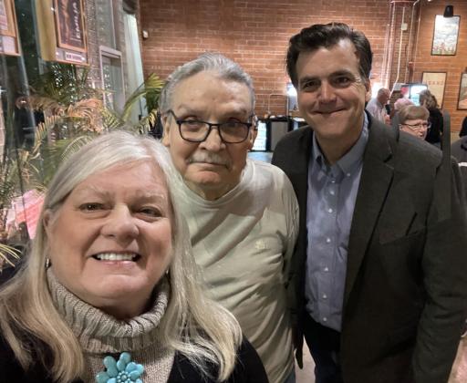 AUTHOR MICHAEL WALLIS (center) and John Paget (right) in discussed Paget’s film “Route 66: An American Odyssey” and his forthcoming “The Main Street of America,” at a November 2024 screening in Tulsa.“There are lots of straight roads,”Wallis advised the audience. “You need to stick to the crooked roads.” | TEXAS SPUR
