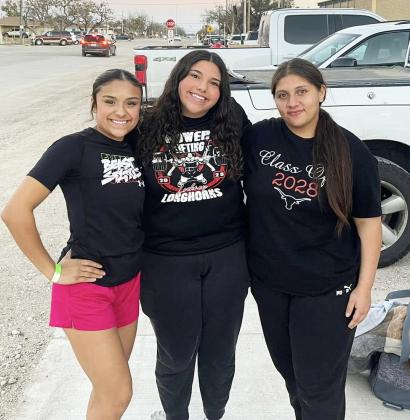 STATE BOUND Monique Lara, Ciara Hernandez and Ellianna Jimenez will head to State competition in powerlifting following their showings in Region 1 Division 1A/2A competition Feb. 28 in San Angelo. | CERVANTES PHOTOGRAPHY