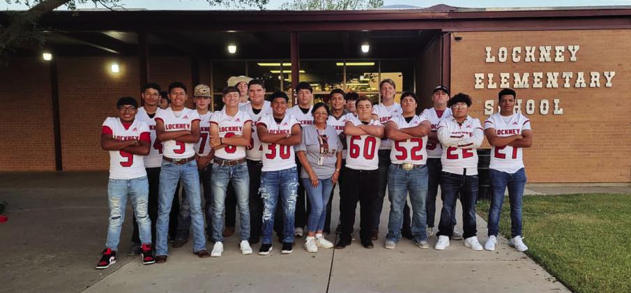LOCKNEY SPIRIT Longhorn football players spread school spirit throughout Lockney ISD, pumping up the students at the elementary school Thursday. | COURTESY PHOTOS