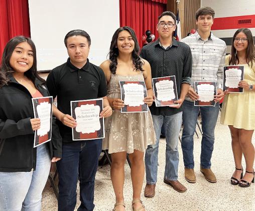 LIFE FOUNDATION recipients are, from left, Nadya San Martin, Nick Perez, Annalicia Hernandez, Felix Gonzales, Johnathan Cienfuegos and Eddeny Chavira. Not pictured are Jackson Mullican, Mijoy Pedroza and Elijah Sotogonzalez. | LOCKNEY ISD PHOTO