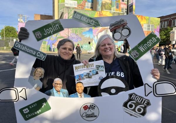 DRIVIN’IN MY CAR At the new Birthplace Plaza, fans of The Today Show brought some innovative photo props. If you want to get a copy of the book we’re holding, email us at Route66Ramble@gmail.com or find it on Amazon.com.