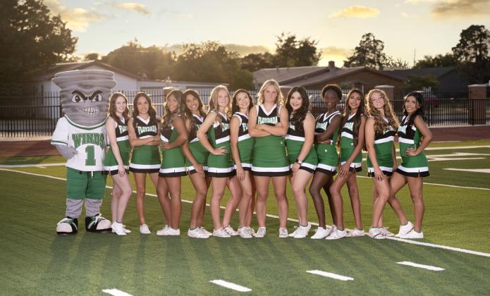 WHIRLWINDS CHEER HEADED TO STATE The Floydada Whirlwinds varsity cheerleaders (shown above prior to the start of the 2024 football season) were slated to perform the routine they’ll be presenting at upcoming State competition, at the Tuesday night, Jan. 14, home basketball game versus Ralls. | ROBIN’S NEST PHOTOGRAPHY